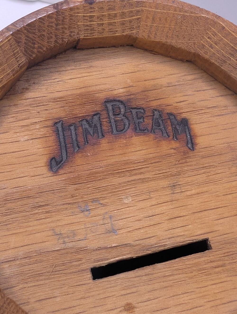 Vintage Jim Beam Wooden Whiskey Barrel Coin Bank Advertising Bourbon 5.5"